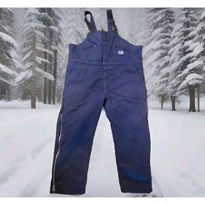Key Insulated Bib Overalls Mens 2XL Reg Heavy Duty Side Zip Cotton Blend Blue